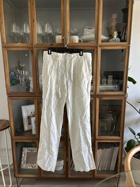 Hugo Boss White 100% Linen Pants with Waist Belt
